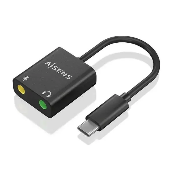 Aisens Conversor USB-C a Audio 48KHz – USB-C/M-2xJACK 3.5/H – 10cm – Color Negro