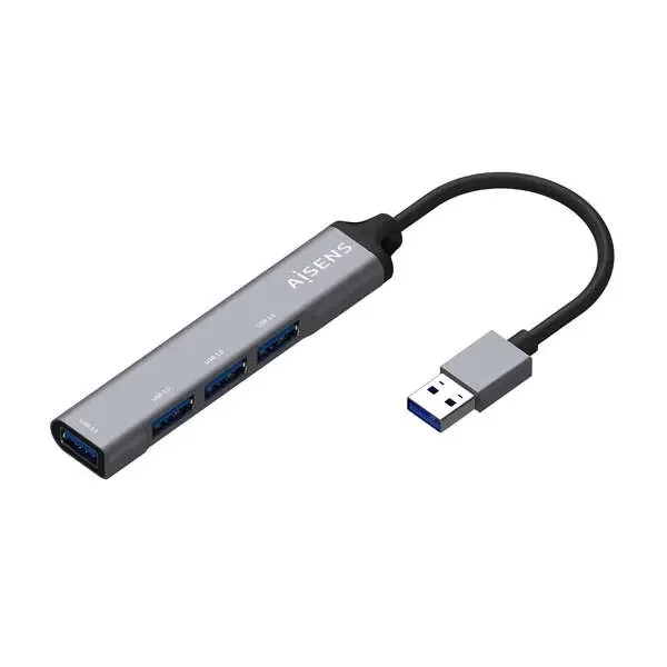 Aisens Hub USB 3.0 Aluminio – Tipo A Macho a 4xTipo A Hembra – 10cm – Color Gris
