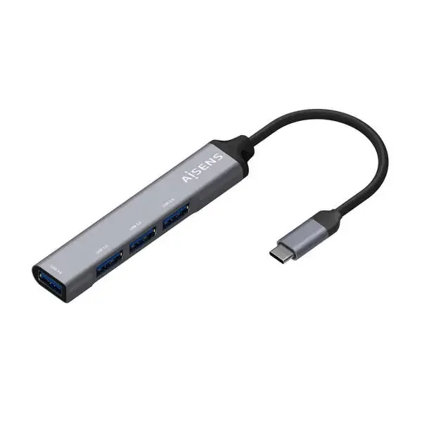 Aisens Hub USB 3.1 USB-C – USB-C Macho a 4xTipo A Hembra – 10cm – Color Gris