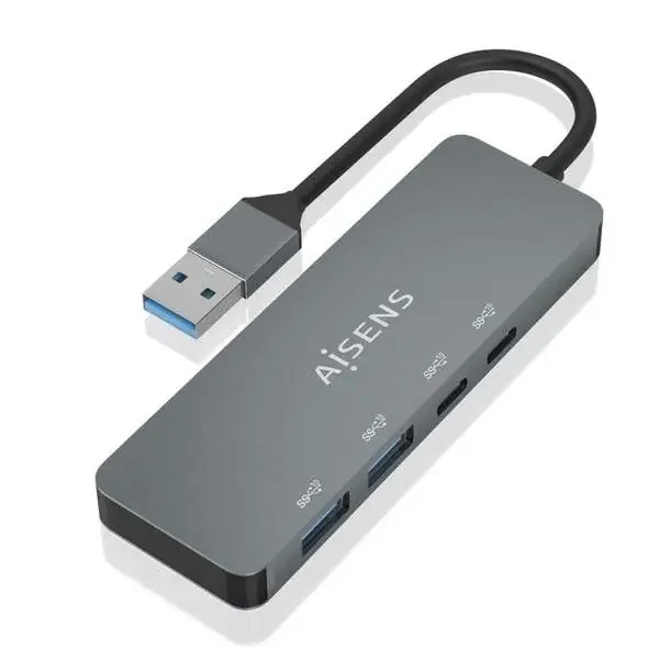 Aisens Hub USB 3.2 GEN2 10G USB-A – USB-A/M-2xUSB-C/H-2xUSB-A/H – 15cm – Color Gris