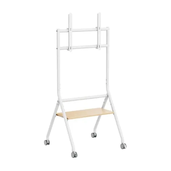 Aisens Soporte de Suelo ECO con Rueda – 1 Bandeja para Pantalla Interactiva/TV 80kg de 37-86 – Color Blanco/Madera