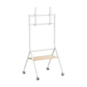 AISENS SOPORTE DE SUELO ECO CON RUEDA – 1 BANDEJA PARA PANTALLA INTERACTIVA/TV 80KG DE 37-86 – COLOR BLANCO/MADERA