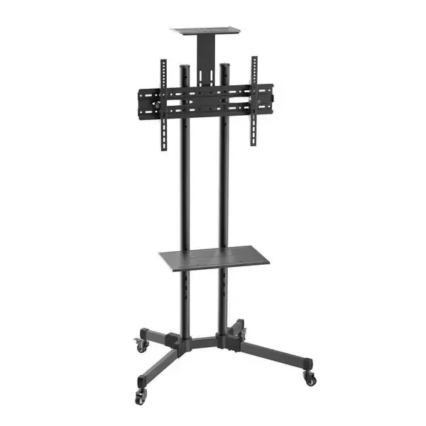 Aisens Soporte de Suelo Eco con Ruedas – Bandeja para DVD y Soporte de Camara (TV 37?-70?) – Color Negro