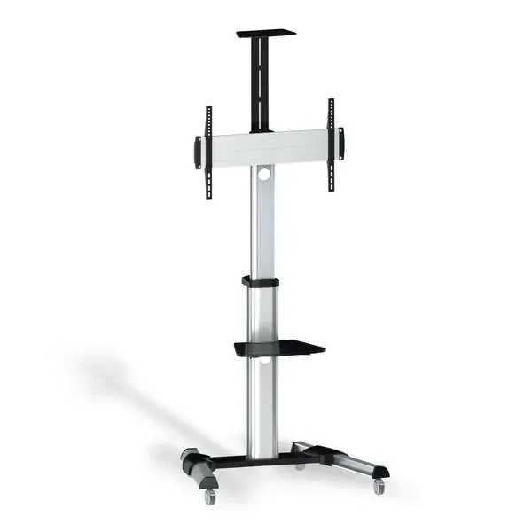 Aisens Soporte de Suelo Eco con Ruedas – Bandeja para DVD y Soporte de Camara (TV de 37?-70?) – Color Plata