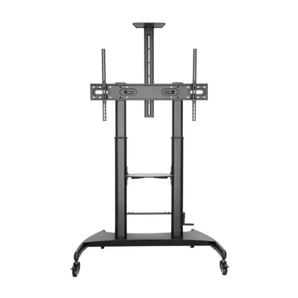 Aisens Soporte de Suelo ECO con Ruedas y Manivela – Bandeja para DVD y Soporte de Camara para Monitor/TV – Hasta 100Kg – De 60 a 100 Pulgadas – Color Negro