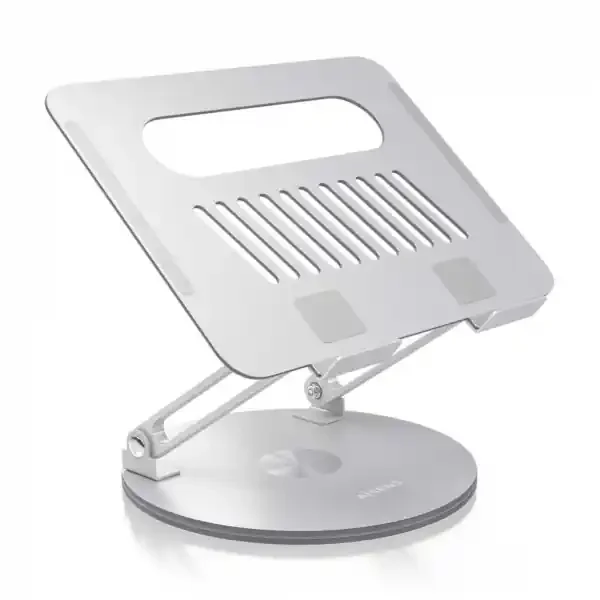 Aisens Soporte Sobremesa XL Giratorio y Ajustable para Portatil O Tablet – Aleacion de Aluminio – Rotacion 360° – Plegable y Compacto – Antideslizante – Compatible 10-17″ – Color Plata