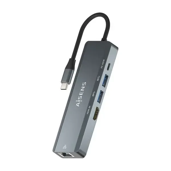 Aisens USB-C Dock 5 en 1 – USB-C a 1xHDMI – 1xRJ45 – 2xUSB – 1xpd – 15cm – Color Gris