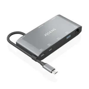 AISENS USB-C DOCK 8 EN 1 – USB-C A 1XHDMI – 1XVGA – 1XRJ45 – 2XUSB-A – 2XUSB-C 5G – 1XUSB-C PD – 20CM – COLOR GRIS