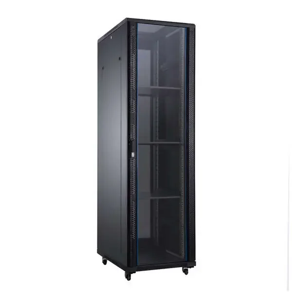 Aiten Data AI6142 Armario de Suelo 42U – Ancho 600 – Fondo 1000 – Incluye 2 Bandejas Fijas – 4 Ventiladores 120mm – 1 Base 8 Tomas – 2 Cerraduras Laterales – Ruedas con freno- Color Negro