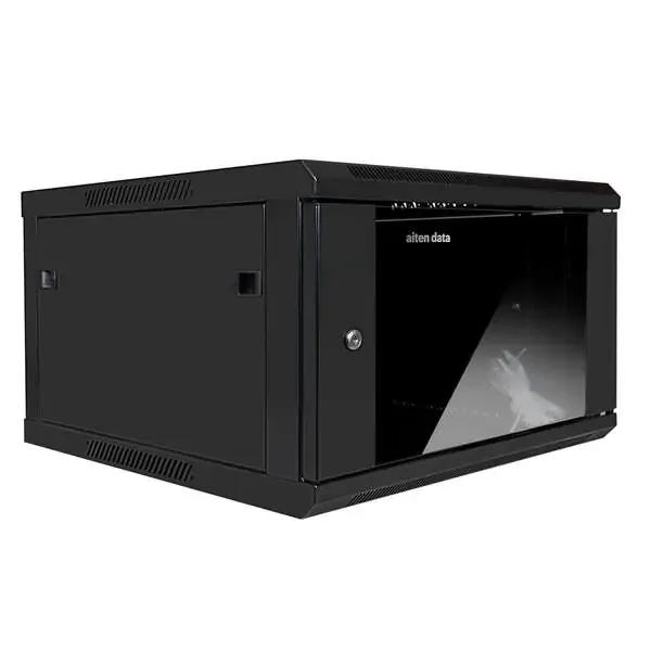 Aiten Data AI6418S Armario Mural 18U Fondo 450 – Puerta de Cristal – Cerradura de Seguridad – sin Accesorios – Color Negro