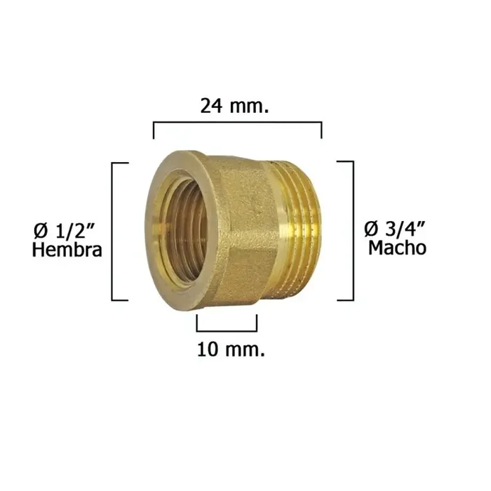 Alargadera Hexagonal Reducción Pulida 3/4 Macho – 1/2 Hembra x M10