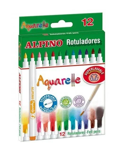 ALPINO 12 ROTULADORES AQUARELLE PUNTA PINCEL TINTA AL AGUA – AR0001660