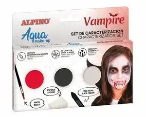 ALPINO AQUA MAKE UP SET DE CARACTERIZACION DE VAMPIROS – 3 POLVERAS + CERA NEGRA + PINCEL + ESPONJA