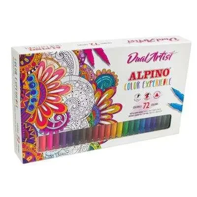 Alpino Dual Artist Color Experience Pack de 72 Rotuladores – Doble Punta para Dibujos mas Completos – Forma Triangular Ergonomica – Punta Fine Liner de 0.7mm y Punta Pincel de 2.9mm – Colores Surtidos