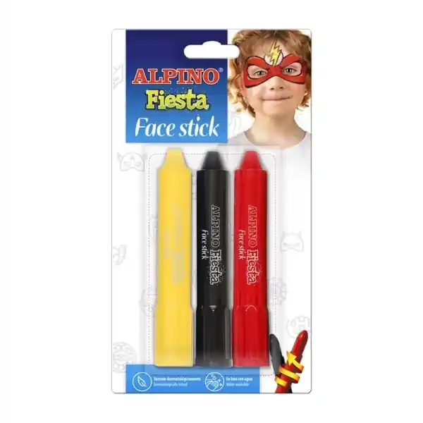 Alpino Fiesta Face Stick Pack con 3 Barritas de Pintura Facial – Sistema Retractil Giratorio – Se Lava con Agua – Testado Dermatologicamente