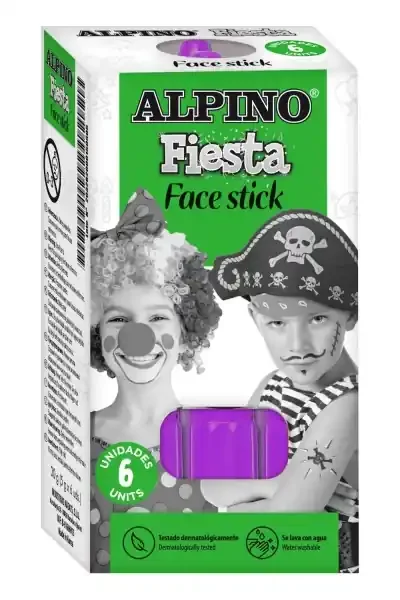 Alpino Fiesta Face Stick Pack con 6 Barritas de Pintura Facial – Sistema Retractil Giratorio – Se Lava con Agua – Testado Dermatologicamente – Color Violeta