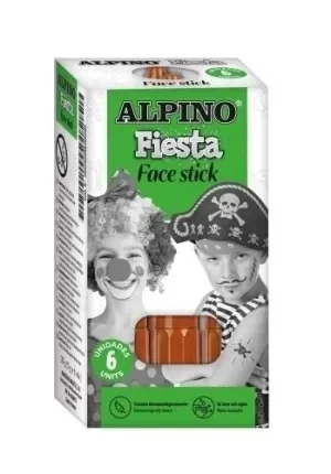 ALPINO FIESTA FACE STICK PACK CON 6 BARRITAS DE PINTURA FACIAL – SISTEMA RETRACTIL GIRATORIO – SE LAVA CON AGUA – TESTADO DERMATOLOGICAMENTE – COLOR MARRON