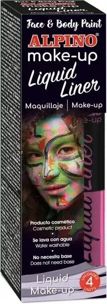 Alpino Make-up Liquid Liner Pack con 4 Botes de Maquillaje Liquido con Aplicador – Se Lava con Agua – Testado Dermatologicamente – Color Rosa