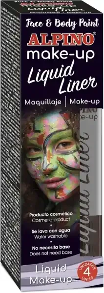 Alpino Make-up Liquid Liner Pack con 4 Botes de Maquillaje Liquido con Aplicador – Se Lava con Agua – Testado Dermatologicamente – Color Plata