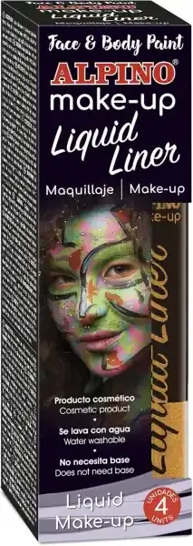 Alpino Make-up Liquid Liner Pack con 4 Botes de Maquillaje Liquido con Aplicador – Se Lava con Agua – Testado Dermatologicamente – Color Oro
