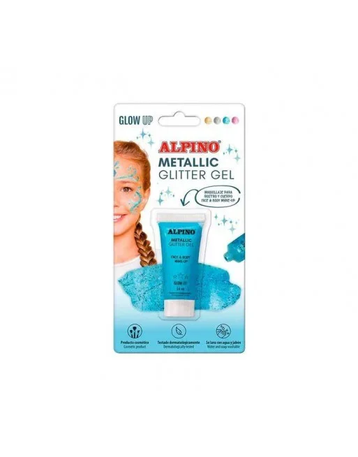 ALPINO MAQUILLAJE TRANSPARENTE EN TUBO EFECTO GLITTER GEL AZUL 14 ML –