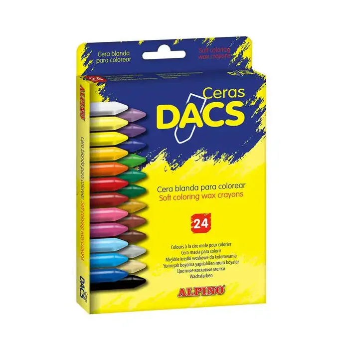 Alpino Pack 24 Ceras de Colores Dacs – Textura Cremosa – Mezclables – Pintado Suave y Cubriente – Colores Surtidos