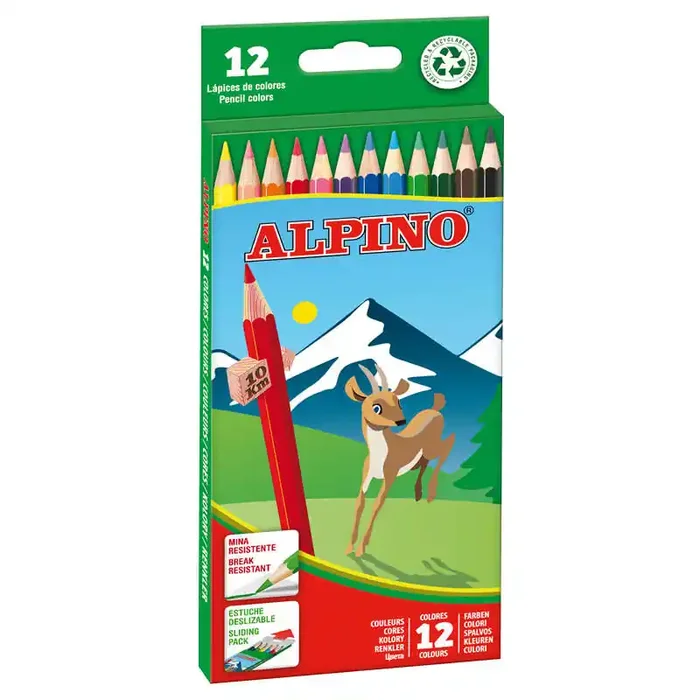 Alpino Pack de 12 Lapices de Colores Hexagonales – Mina de 3mm Resistente a la Rotura – Bandeja Extraible – Colores Vivos y Brillantes Surtido
