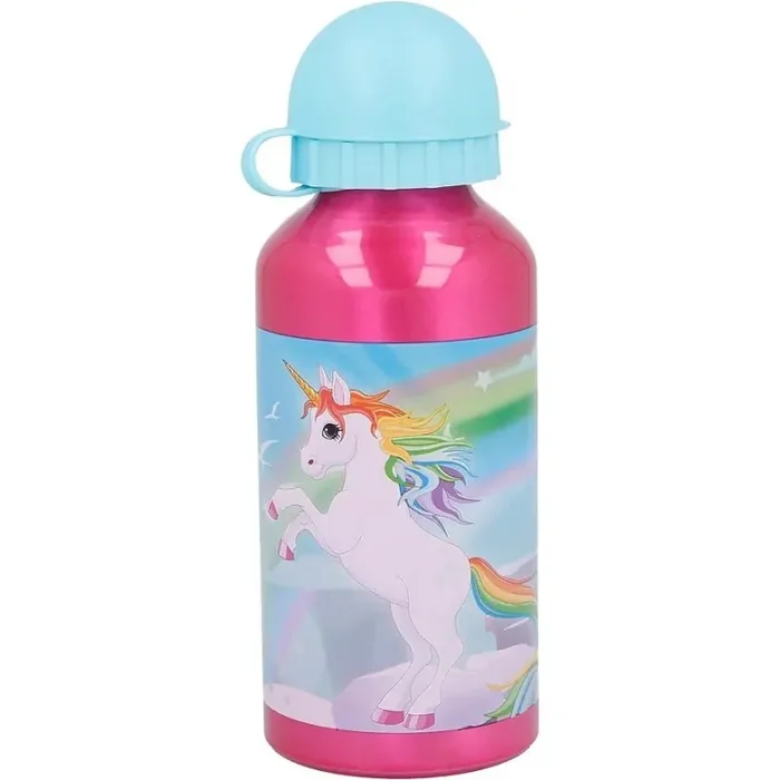 Aluminio Botella para agua 400 ml capacidad unicornios rosa tapón antigoteo