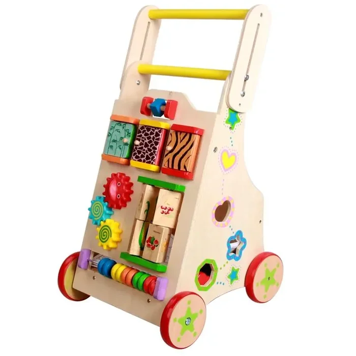 Andador de madera con juegos de aprendizaje temprano