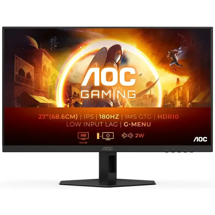 AOC G4 Monitor 27″ LED Fast IPS FullHD 180Hz HDR10 – Respuesta 1ms – Angulo de Vision 178° – Altavoces Incorporados – HDMI, DisplayPort, Audio – Montaje VESA 100×100