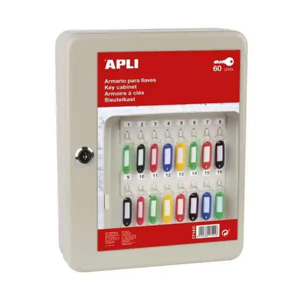 Apli Armario Porta Llaves con Cierre – 60 Posiciones – Ideal para Oficinas y Almacenes – Organizacion y Acceso Facil – No Incluye Llaveros – Color Blanco