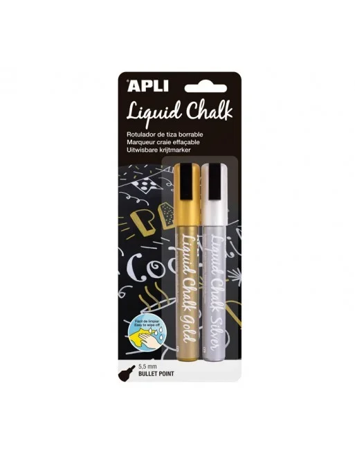 APLI BLISTER 2U ROTULADORES CHALK 5.5MM ORO/PLATA – 14847
