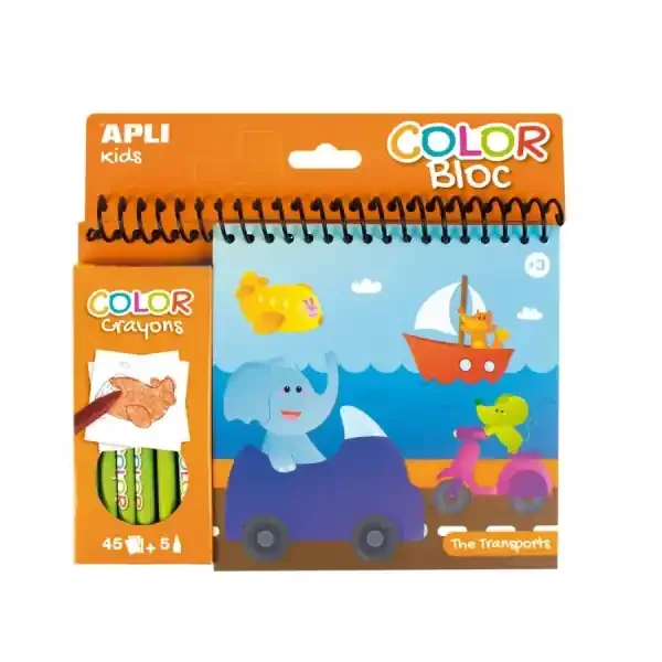 Apli Bloc de Dibujos de Transportes con Ceras – Ilustrado por Isabelle Nicolle – 45 Paginas – 5 Ceras de Colores – Ideal para Viajes – Alto Valor Didactico – Estimula Creatividad y Concentracion