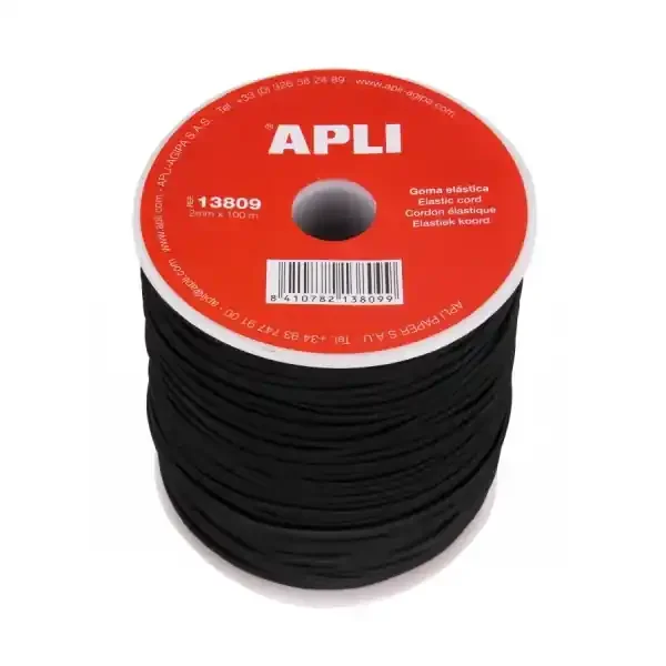 Apli Bobina de Cuerda Elastica – Duradera – Flexible – Facil de Cortar y Atar – Ideal para Manualidades – Color Negro