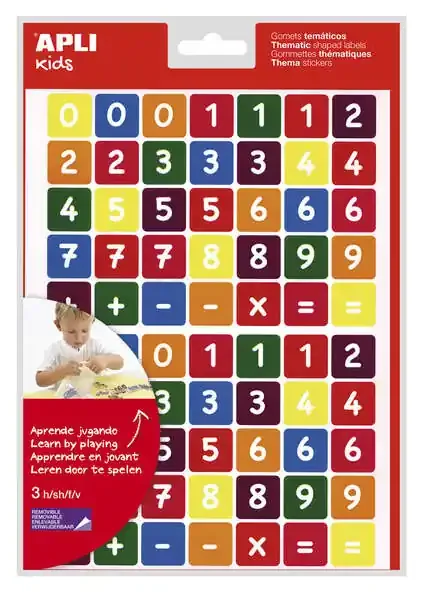 Apli Bolsa de Gomets Tematicos los Numeros – 210 Gomets en 3 Hojas – Adhesivo Removible – Aprendizaje de Numeros y Calculo Mental – Adhesivo Base Agua – Libre de Disolventes – Color Variado (5 uds)