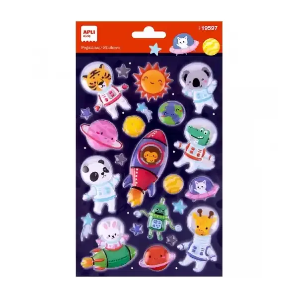 Apli Bolsa de Pegatinas Animales del Espacio – Adhesivo Permanente – Estimula Creatividad y Psicomotricidad Fina en Niños Pequeños