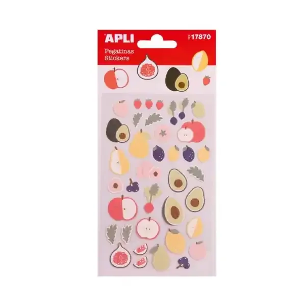 Apli Bolsa de Pegatinas con Frutas – Acabado Epoxy – Adhesivo Permanente – Ideal para Scrapbooking y Decoracion – Fomenta Creatividad y Psicomotricidad Infantil