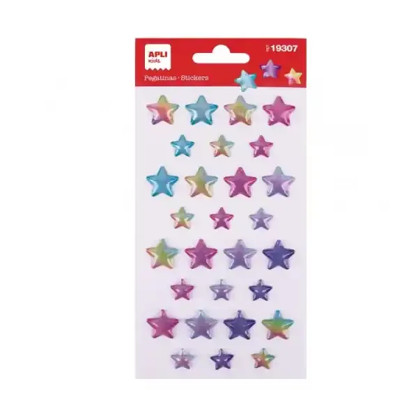 Apli Bolsa de Pegatinas de Estrellas – Tornasol – Relieve – Efecto Metalizado – Adhesivo Permanente – Ideal para Scrapbooking y Decoracion – Estimula Creatividad y Psicomotricidad Infantil