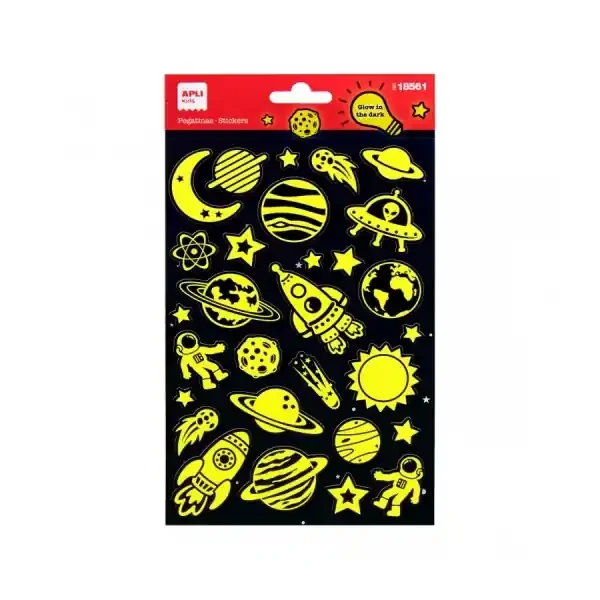 Apli Bolsa de Pegatinas Espacio – Luminiscentes – Adhesivo Permanente – Ideal para Scrapbooking y Decoracion – Estimula Creatividad Infantil