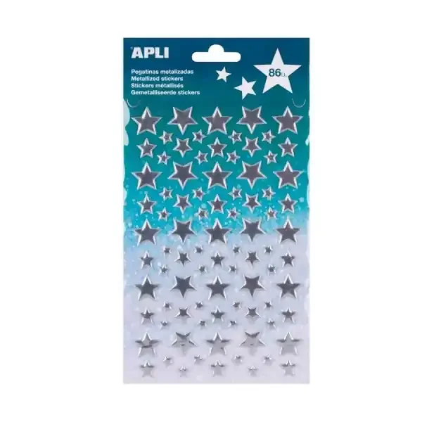 Apli Bolsa de Pegatinas Estrella Plata Metalizado – Adhesivo Permanente – Ideal para Scrapbooking – Decoracion Versatil – Estimula Creatividad Infantil – Color Plata
