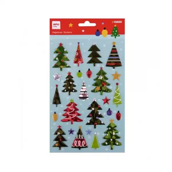 Apli Bolsa de Pegatinas Navideñas de Arboles de Navidad – Detalles Metalizados – Adhesivo Permanente – Ideal para Scrapbooking y Decoracion – Estimula Creatividad y Psicomotricidad Infantil