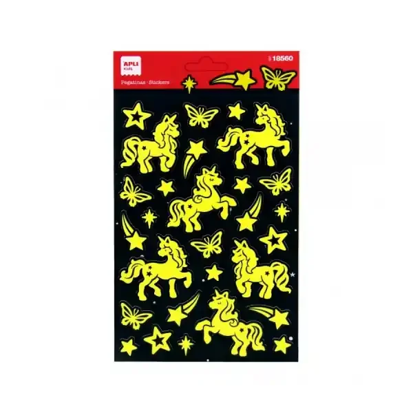 Apli Bolsa de Pegatinas Unicornios – Luminiscentes – Adhesivo Permanente – Ideales para Scrapbooking y Decoracion – Desarrollan Psicomotricidad y Creatividad Infantil