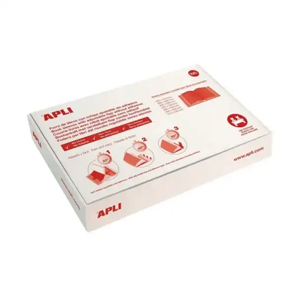 Apli Caja de 100 Fundas Transparentes de PVC – Solapa Autoajustable – Facil Forrado en 3 Pasos – Eco-Friendly