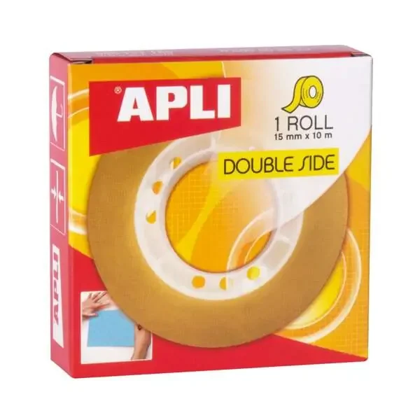 Apli Cinta Adhesiva de Doble Cara 15 mm x 10 m – Transparente (20 uds)