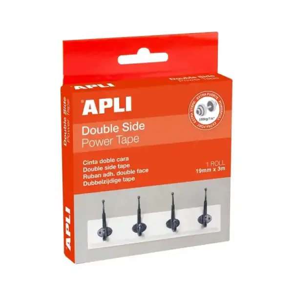 Apli Cinta Adhesiva Doble Cara Power – Soporta hasta 100 kg – Resistente y Duradera – Adhesion Instantanea – Ideal para Superficies Planas – Color Transparente