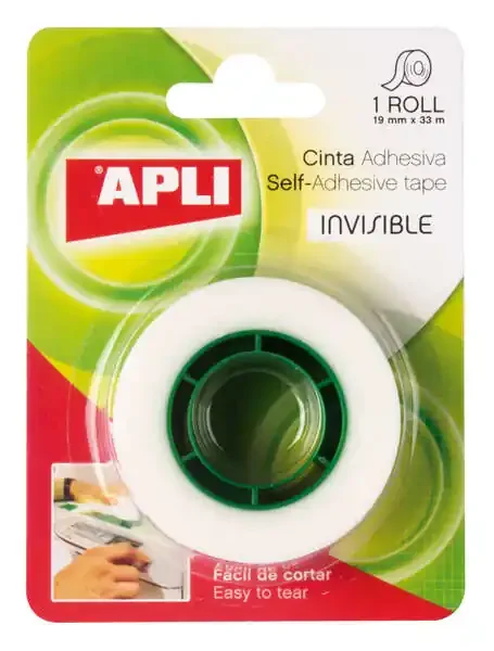 Apli Cinta Adhesiva Invisible 19mm x 33m – Facil de Cortar – Resistente – Ideal para Uso en Oficina – Transparente
