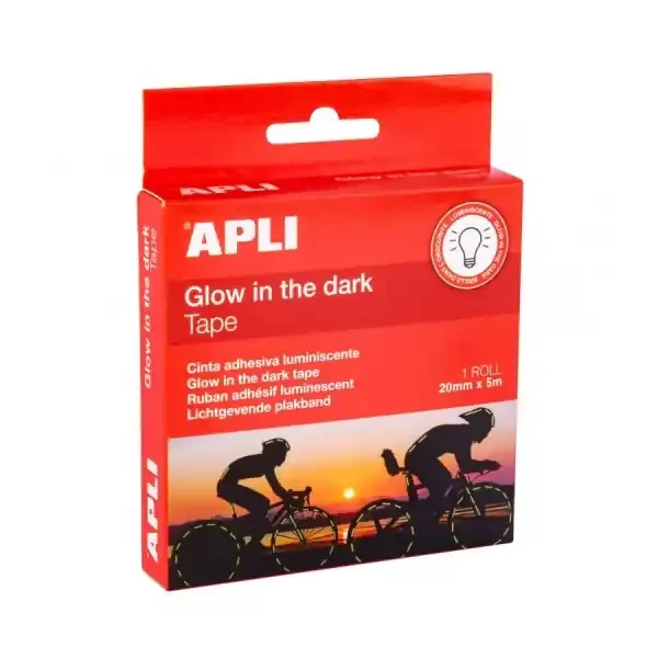 Apli Cinta Adhesiva Luminiscente – Brilla hasta 6 Horas – Ideal para Advertencias y Decoraciones – Absorbe Luz en 15 Minutos – Color Blanco