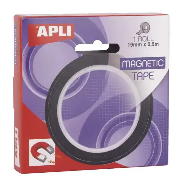 Apli Cinta Adhesiva Magnetica 19mm x 25m – Facil de Cortar – Adhesion Fuerte – Versatil y Reutilizable – Negra