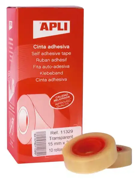 Apli Cinta Adhesiva Transparente 15mm x 33m – Resistente al Agua y a la Intemperie – Facil de Cortar con las Manos – Ideal para Manualidades y Embalaje Transparente