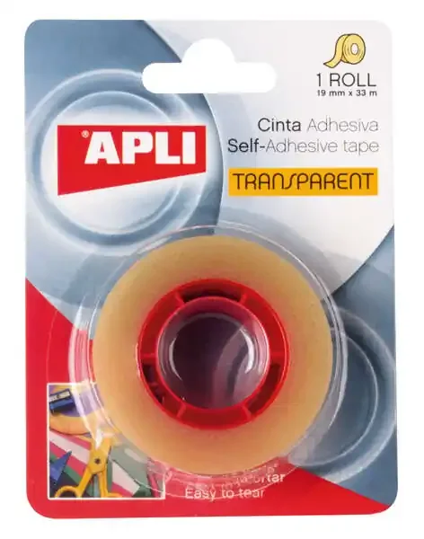 Apli Cinta Adhesiva Transparente 19mm x 33m – Resistente al Agua y a la Humedad – Facil de Cortar con las Manos – Ideal para Uso en Oficina y Hogar Transparente
